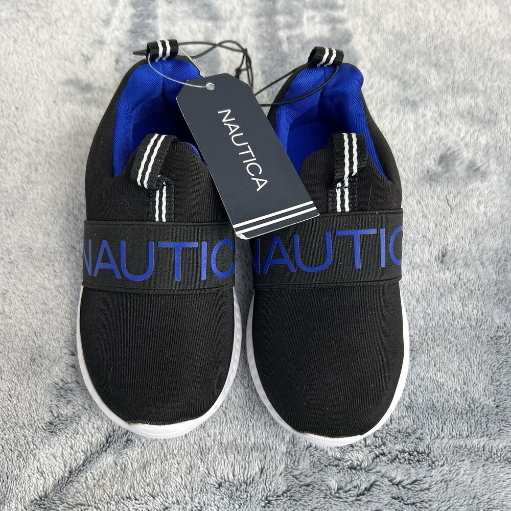 Nautica NWT Slip On Shoes Black Blue Big Logo Toddler Size 8